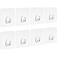 Blulu Ganchos Adhesivos Resistentes Transparentes Ganchos sin Clavo para Cocina Baño Pared Puerta- Paquete de 8